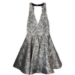 bebe Metallic Paisley Print Fit Flare Halter Cocktail Mini Dress 6